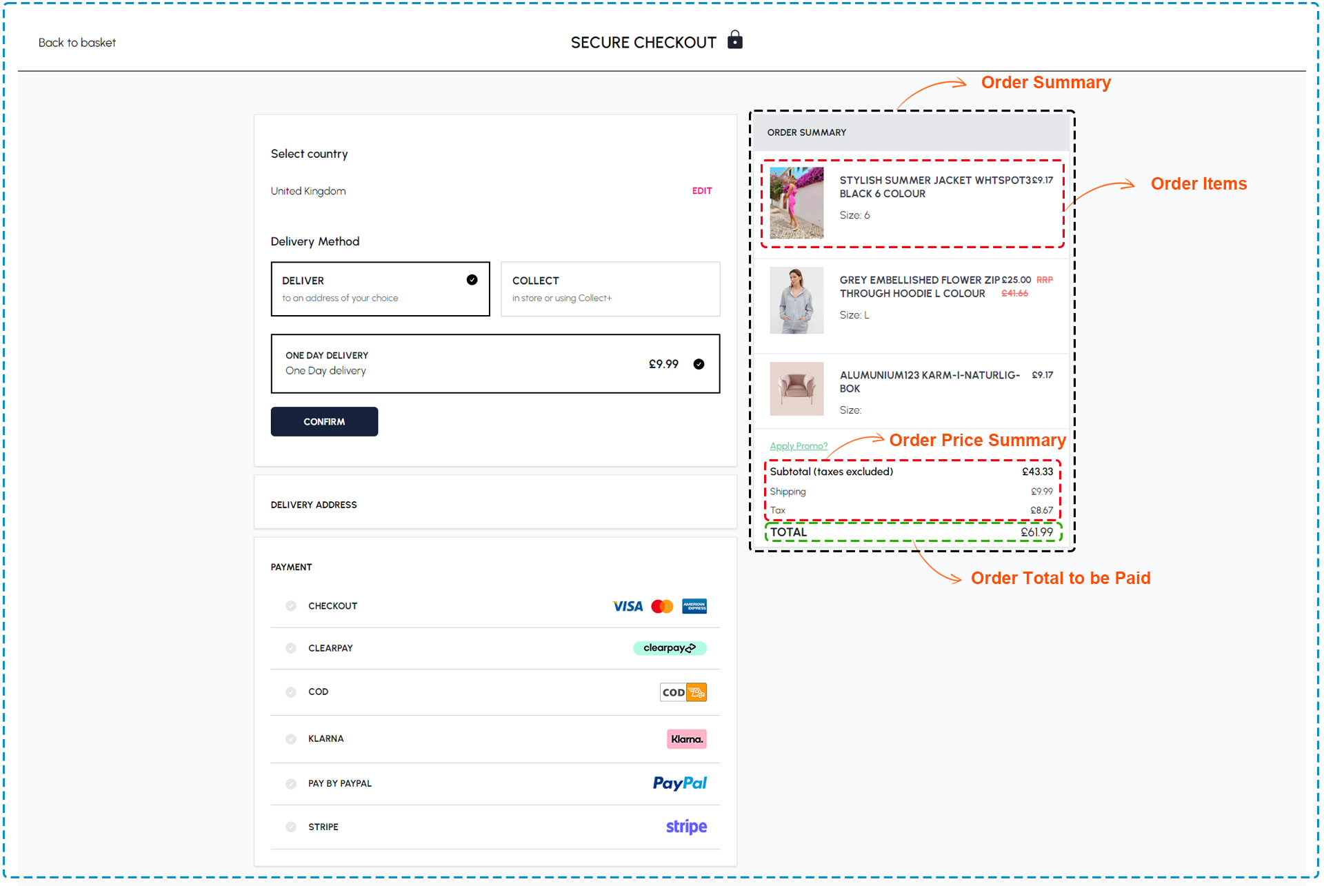 Order total and subtotal